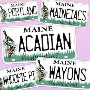Maine License Plate Stickers, Choose Your ME City Bumper Sticker - New England Decal for Hydroflask
