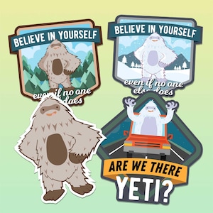 Sasquatch & Yeti Cryptid Sticker Set of 4 - Bigfoot Believe Stickers for Laptop or Hydroflask Water Bottle, Funny Monster Vinyl Decals