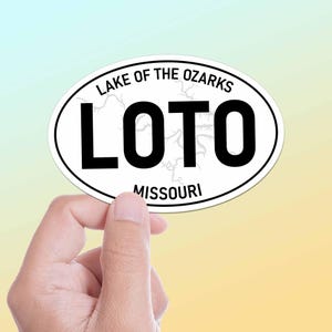 Calcomanía ovalada blanca para parachoques del Lago de los Ozarks, calcomanías LOTO Missouri para botella de agua Hydroflask, un regalo genial del Medio Oeste para los residentes.