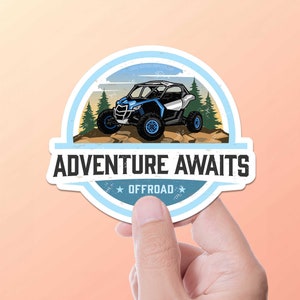 Adventure Awaits Sticker, Offroading SxS Bumper Sticker, Outdoors Powersports Vinyl Decal for 4x4, UTV, Trail Riding