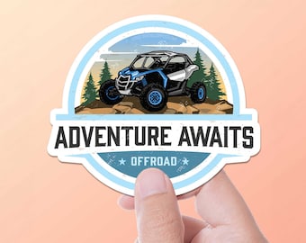 Adventure Awaits Sticker, Offroading SxS Bumper Sticker, Outdoors Powersports Vinyl Decal for 4x4, UTV, Trail Riding