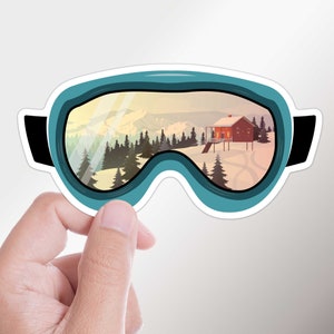 Ski Goggles Winter Sports Bumper Sticker, Mountain Snow Decals for Hydroflask, Mountain Cabin Laptop Decal, Outdoors Stickers for Car