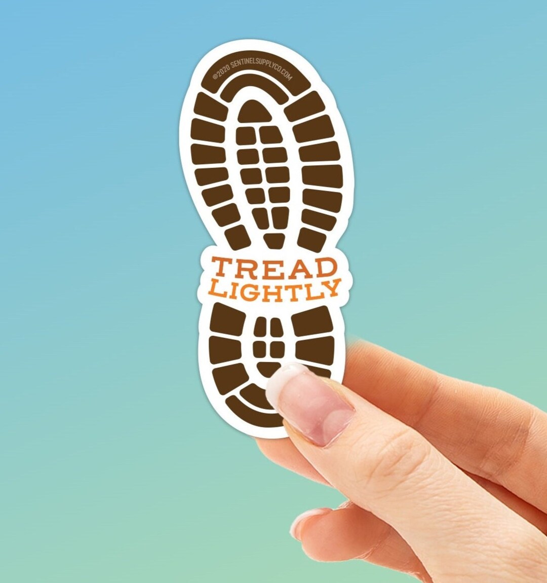 Tread Lightly Environment Sticker, Hiking Boot Nature Decal for