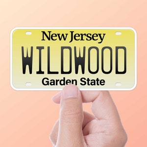 Wildwood NJ License Plate Sticker for Car, Cute Jersey Shore Stickers for Hydroflask, New Jersey Beaches, NJ Vinyl Decals for Laptop
