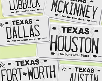 Texas License Plate Sticker - Choose from 40+ TX City Decals for Hydroflask - Houston Austin Dallas San Antonio Bumper Stickers for Cars