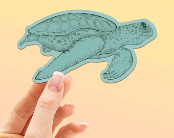 Green Sea Turtle Sticker for Hydroflask - Cute Beach Animal Decals for Laptop - Hawaii & California Ocean Wildlife Souvenirs