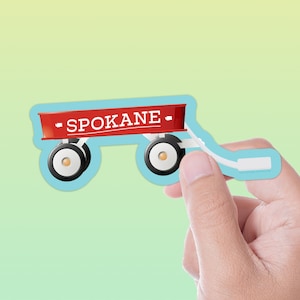 Red Wagon Spokane Sticker, Spokane WA Bumper Stickers, Eastern Washington Decals for Hydroflask, Cute Riverfront Park Wagon Decal
