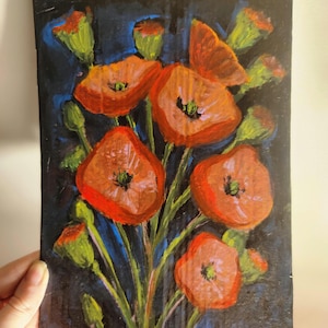 Pintura de flores con cartón reciclado: Pintura de amapolas