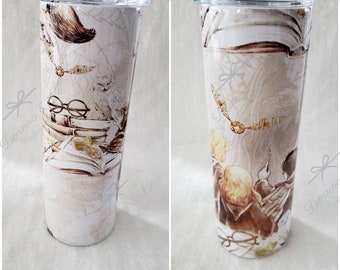 Wizard and Library 20oz Stainless Steel Tumbler/Travel Mug with Slider Lid and Straw | Movie Themed | Potter | Harry | Birthday Gift Ideas