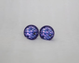 12mm Mermaid Scale Druzy Stud Earrings in a Nickle-free Setting