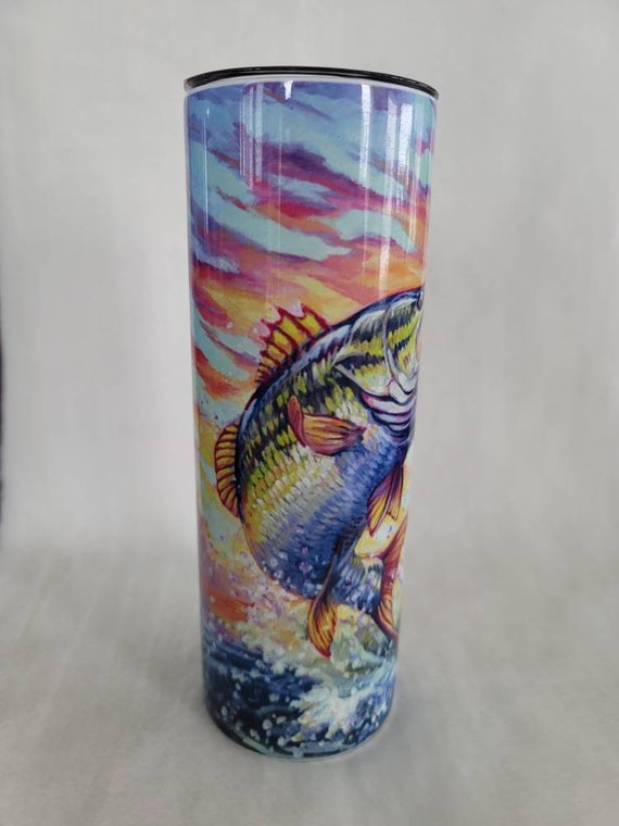 20oz Stainless Steel Bass Fishing Themed Tumbler/ Travel Mug With Slider  Lid and Straw Fishing Gifts Gifts for Dad Gifts for Him 