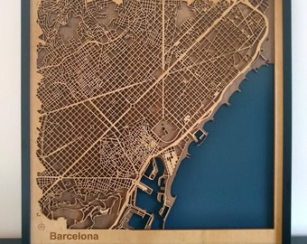 wood and metal map of Barcelona