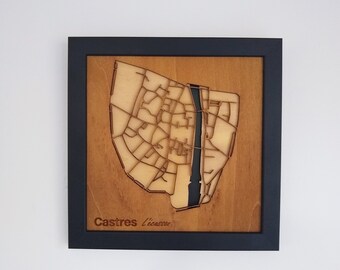 wood and metal map of Barcelona