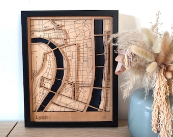 wood and metal map of Lyon