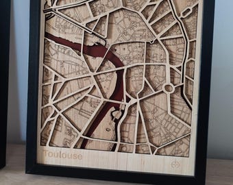 wood and metal map of Toulouse