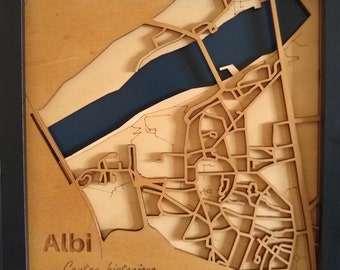 wood and metal map of Barcelona