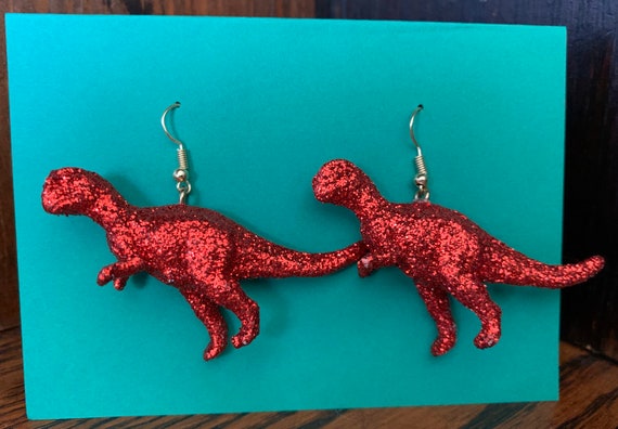 Disco Glitter Dinosaur Valentine Earrings Etsy