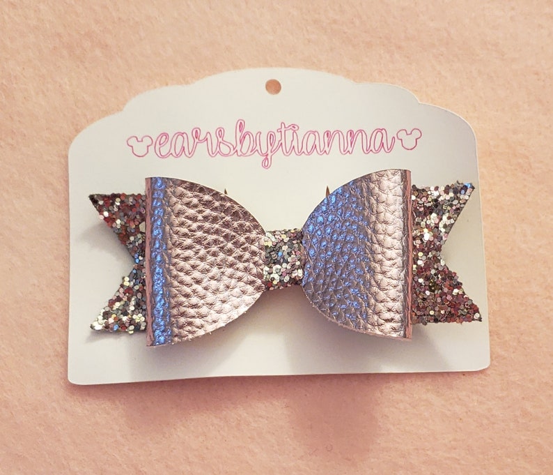 Faux Leather Pink Pretty In Pink Glitter Bow 3 inch Bow Glitter 3.5 inch Bow