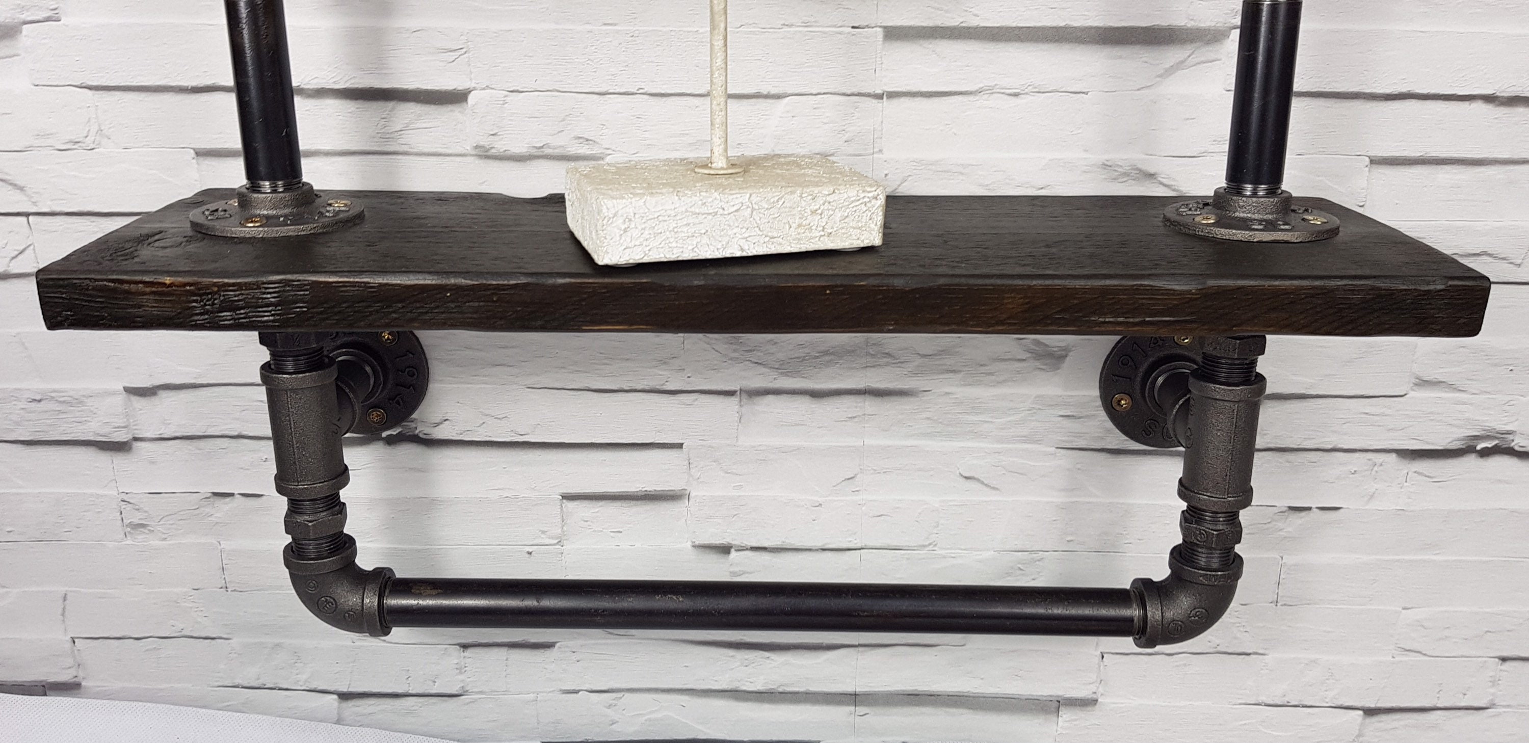 Industrial Pipe Towel Rail With Double Rustic Dark Walnut Etsy