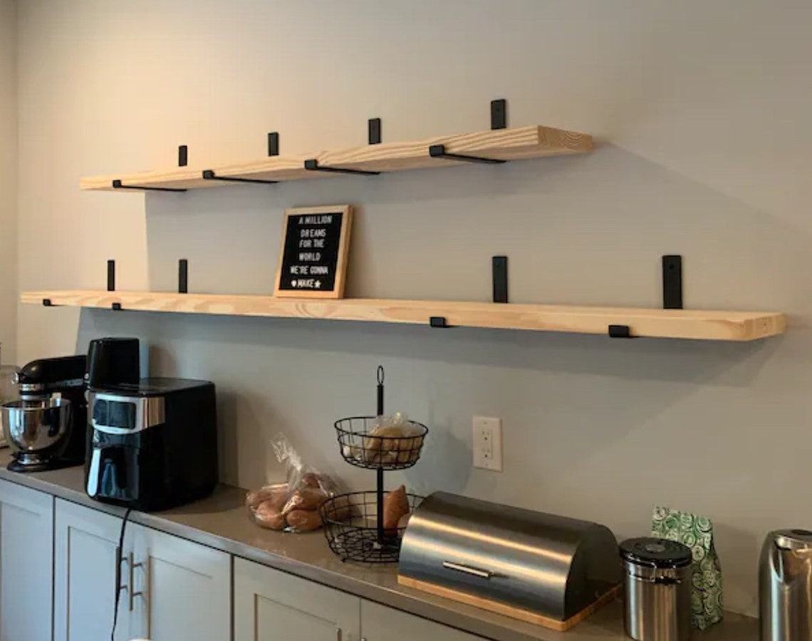 Industrial Steel J Brackets With Handmade Oak Stained Rustic Etsy