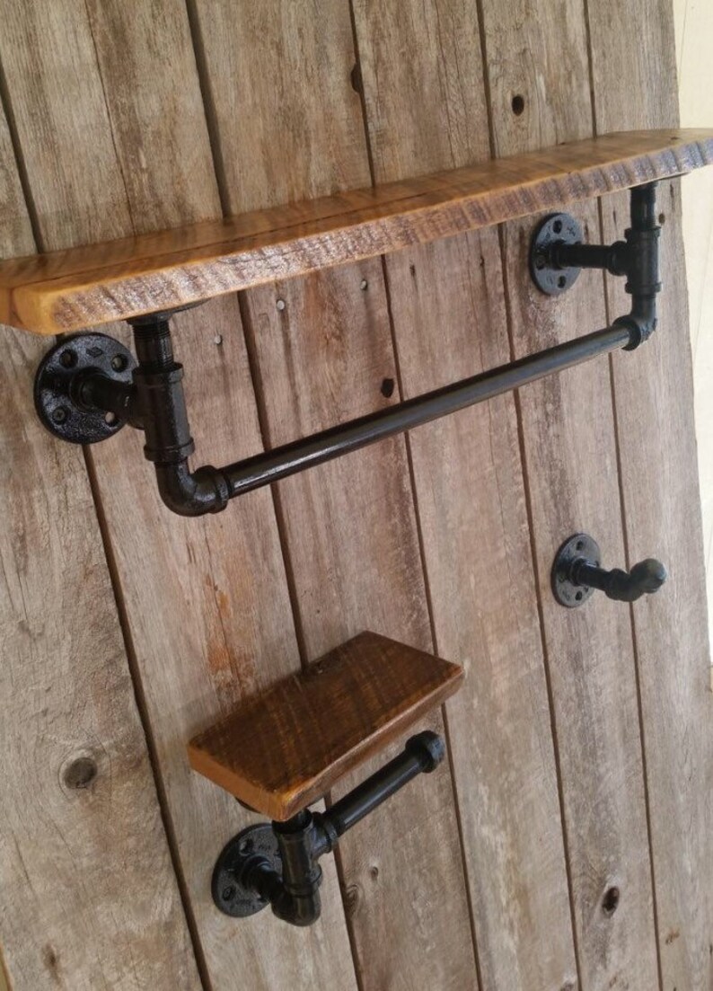 Industrial Pipe Bathroom Set Towel Rail / Toilet Roll Holder Etsy