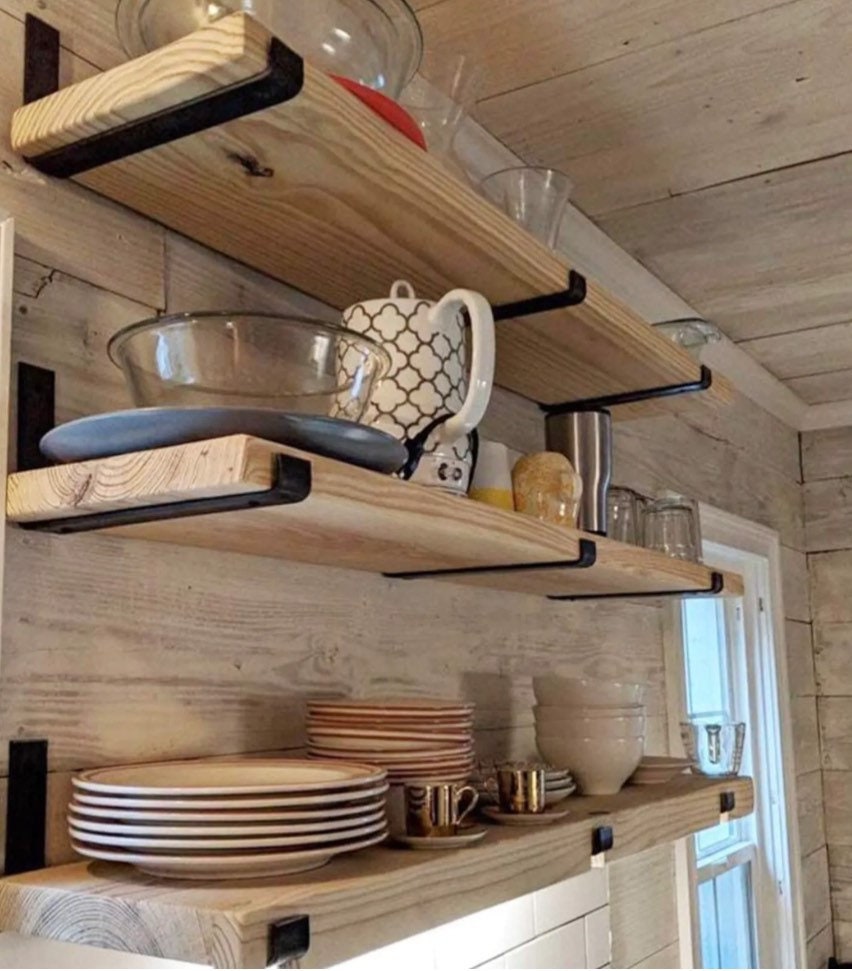 Industrial Steel J Brackets With Handmade Oak Stained Rustic Etsy