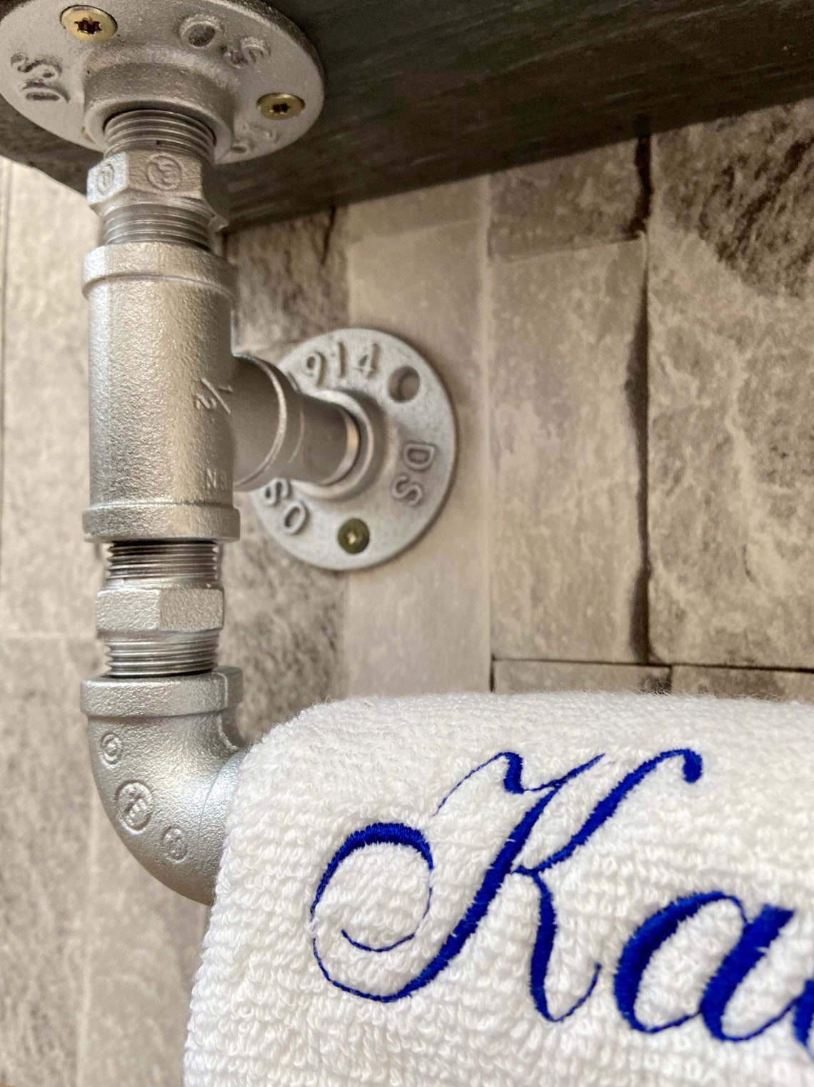 Industrial Pipe Towel Rail With Reclaimed Wooden Shelf Etsy