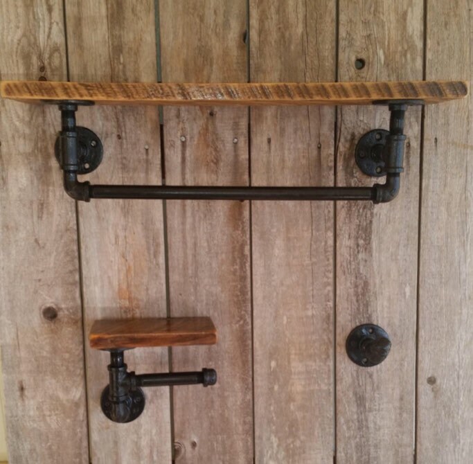 Industrial pipe bathroom set towel rail / toilet roll holder Etsy