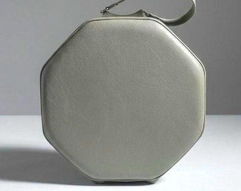 Maletín de viaje Vintage Diplomat color champán con textura / Maletín de viaje octogonal Mid-Century "The Ocean" Rail Heritage