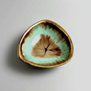 1960s West German Art Pottery | "Teal & Gold" Triangular Dish