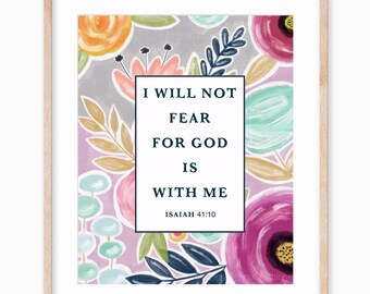 Isaiah 41:10 With Floral Watercolour Border Wall Art Print