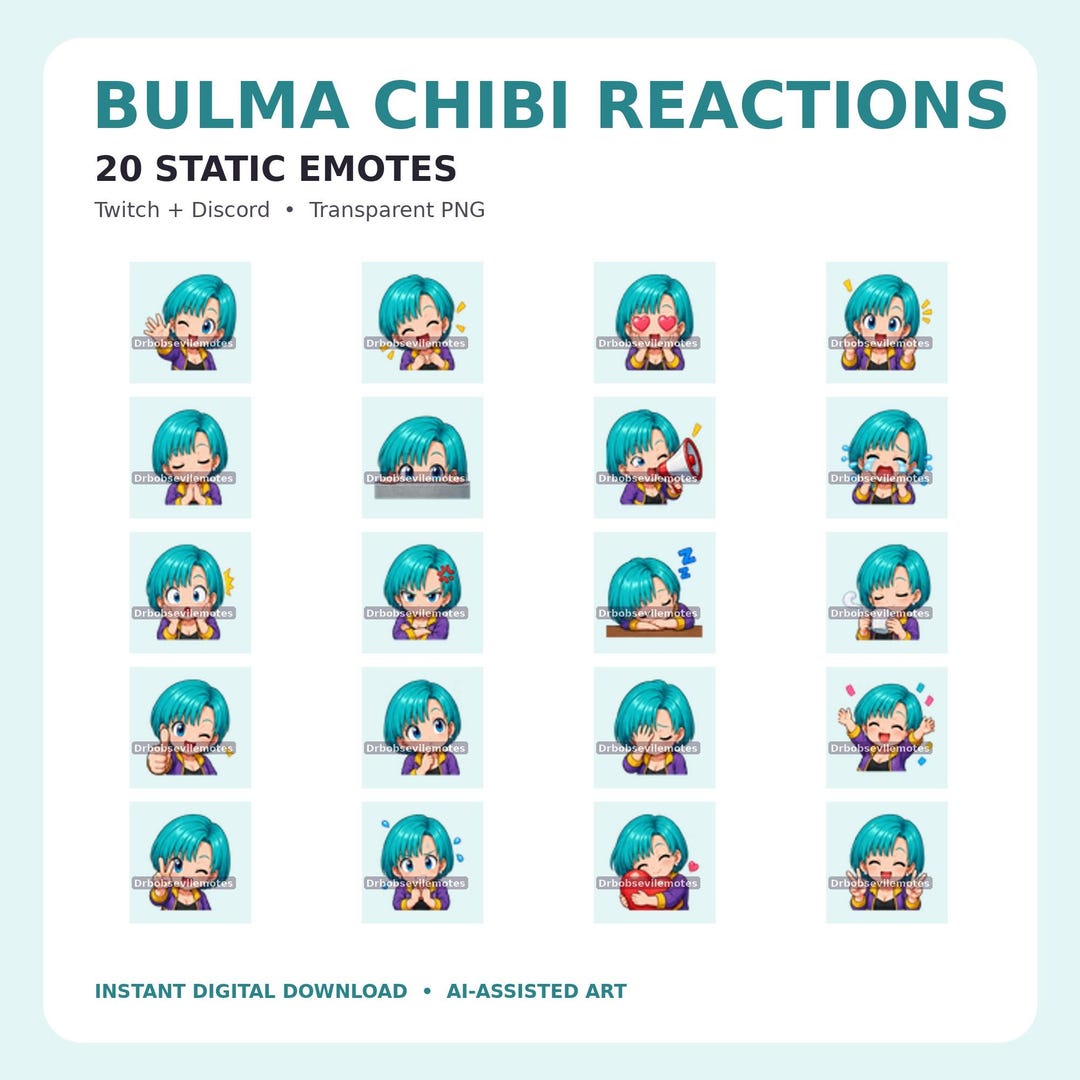 Chibi Bulma Twitch Emotes | Dragon Ball Anime Reactions (digital ...