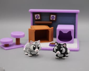 Flexi Cat House Playset | 3D Printed Articulated Cat Diorama | Sensory Fidget Toy | Desk Toy Gifts