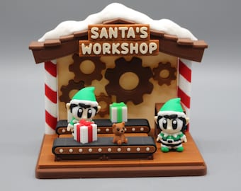 Zestaw do zabawy Flexi Santa's Workshop | Drukowana w 3D przegubowa zabawka Fidget w kształcie elfa | Dekoracja świąteczna