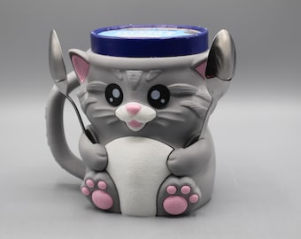 Schattige kattenpint-ijsmokhouder met houders voor 2 lepels | 3D-geprint herbruikbaar cosy ijs | Zomercadeaus