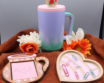Iconische bureauset met Mexicaanse lekkernijen | Cadeauset leraar waardering | Organizer en bureaudecoratie | Snuisterijdoosje met hartschelp | Jarrito notitiehouder