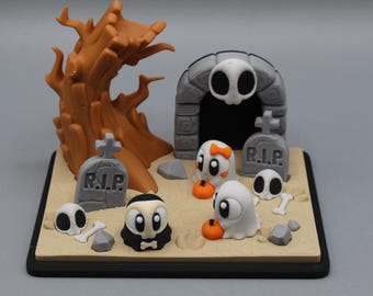 Spooky Mini Ghost Graveyard Playset | 3D Printed Halloween Decoration | Gothic Decor