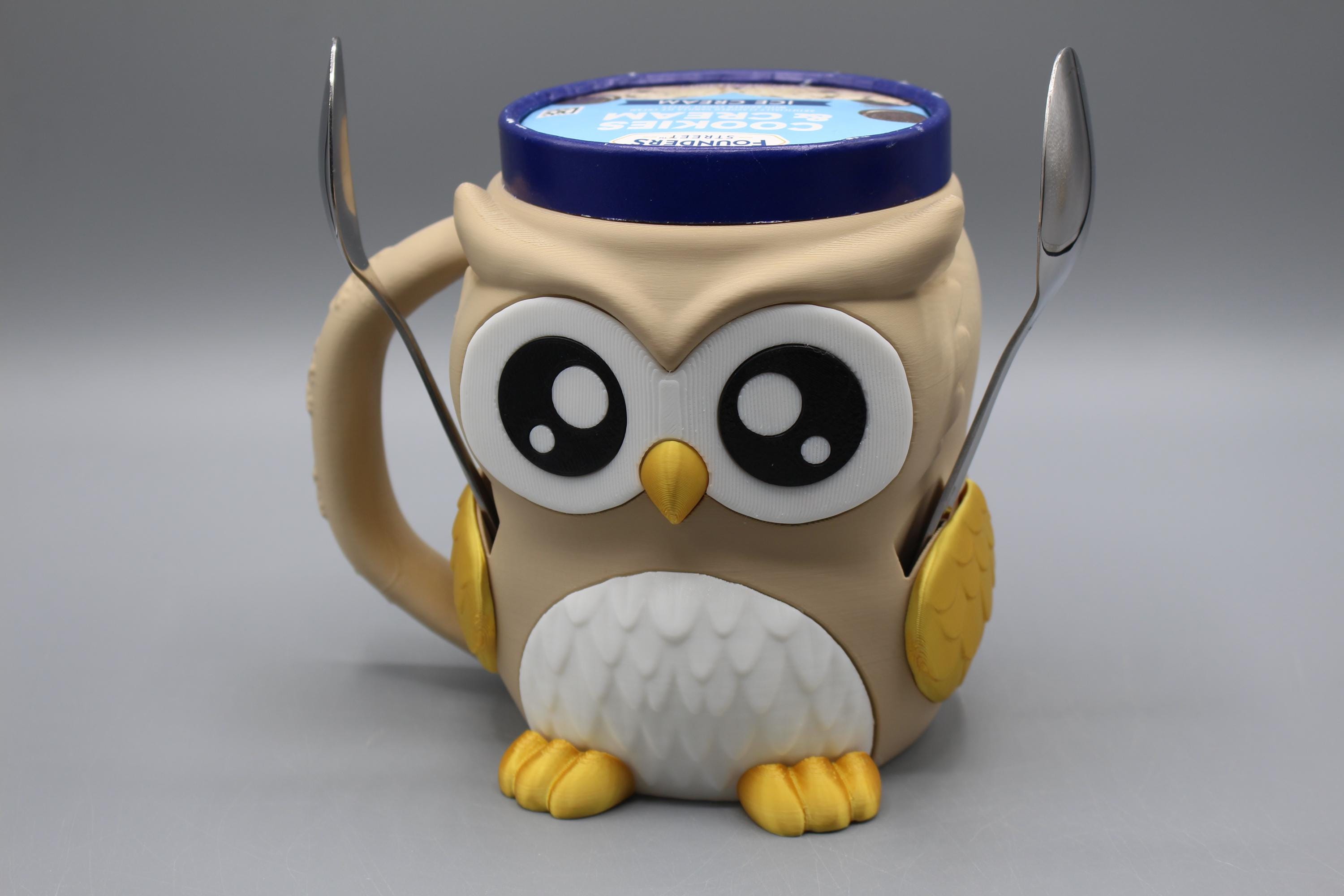 Eule Ice Cream Holder Mit 2 Löffeln – Niedlicher Eisbecher Halter Für Zuhause, Party & Camping
