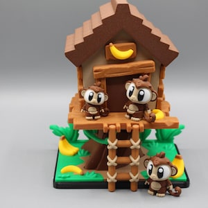 Flexi Monkey Tree House Playset | 3D Printed Articulated Monkey Tree House Diorama | Sensory Fidget Toy | Desk Decor
