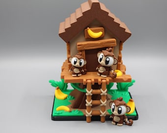 Flexi Monkey Tree House Playset | 3D Printed Articulated Monkey Tree House Diorama | Sensory Fidget Toy | Desk Decor