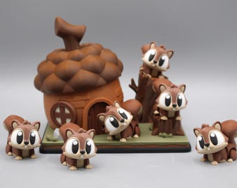 Juego de ardilla flexible / Diorama articulado de ardilla impreso en 3D / Juguete sensorial para inquietarse / Regalos de juguetes de escritorio