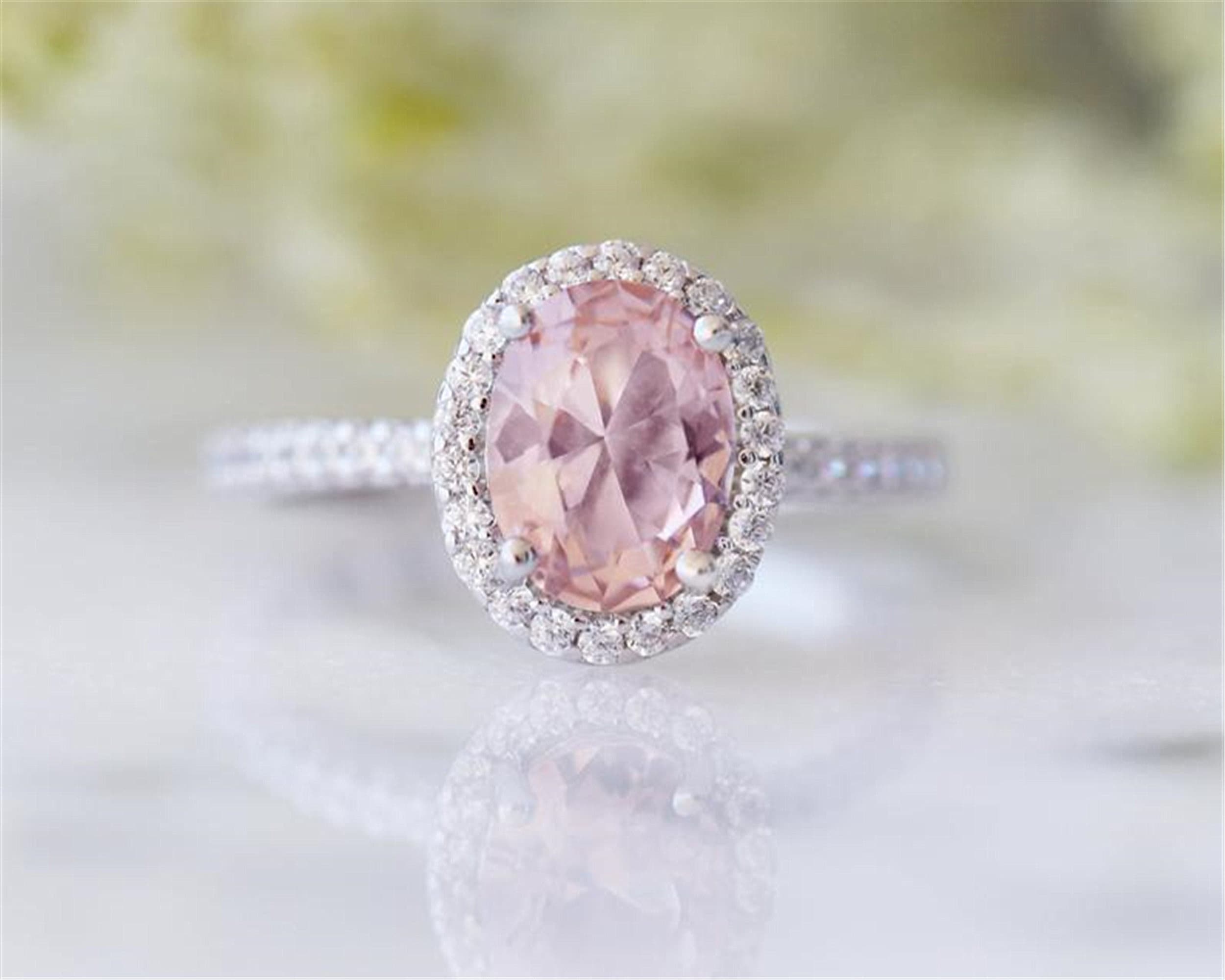 Pink Morganite Wedding Ring : Oval Pink Morganite Engagement Ring Genuine Diamond Ring Pave