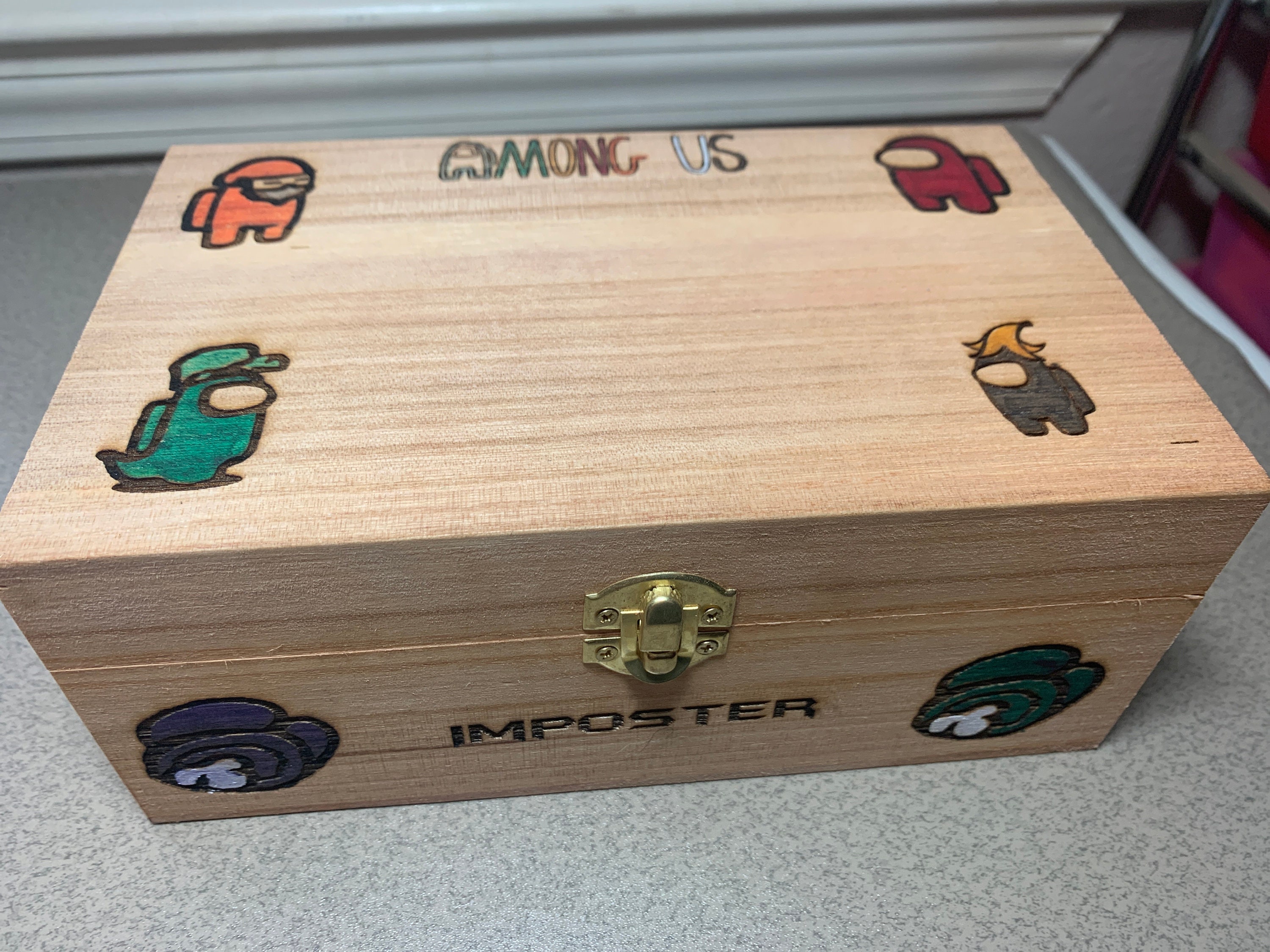 Hand Painted Engraved Among Us Wooden Box Etsy UK