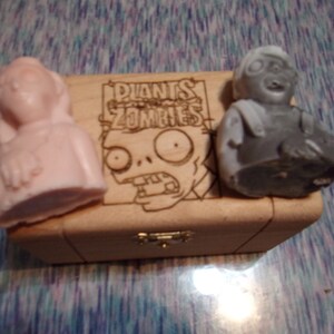 Plants vs Zombies Engraved wooden keepsake box and (2) zombie soaps