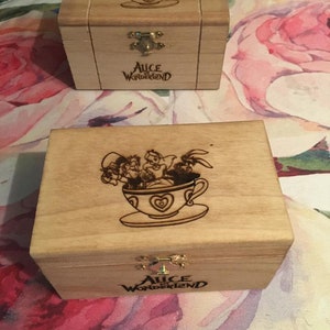 Alice in Wonderland engraved wooden keepsake box