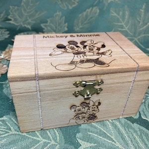 Mickey & Minnie wooden engraved box (Larger size also available)