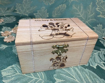 Mickey & Minnie wooden engraved box (Larger size also available)