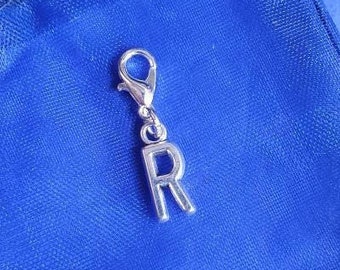 Silver Plated Initial Clip On Charm: Zipper Pull, Stitch Marker