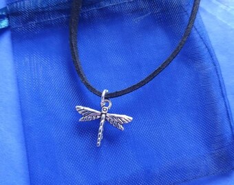 Dragonfly Necklace: Silver Plated Charm, Optional Initial