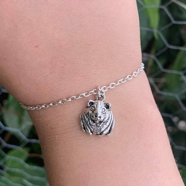 Guinea pig bracelet with optional initial and choice of chain or cord personalised ANY SIZE silver chain gifts guineapig